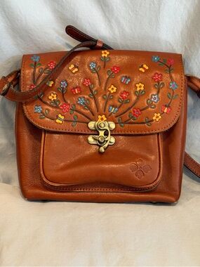 Patricia Nash Brown Leather Floral Embossed Crossbody Bag